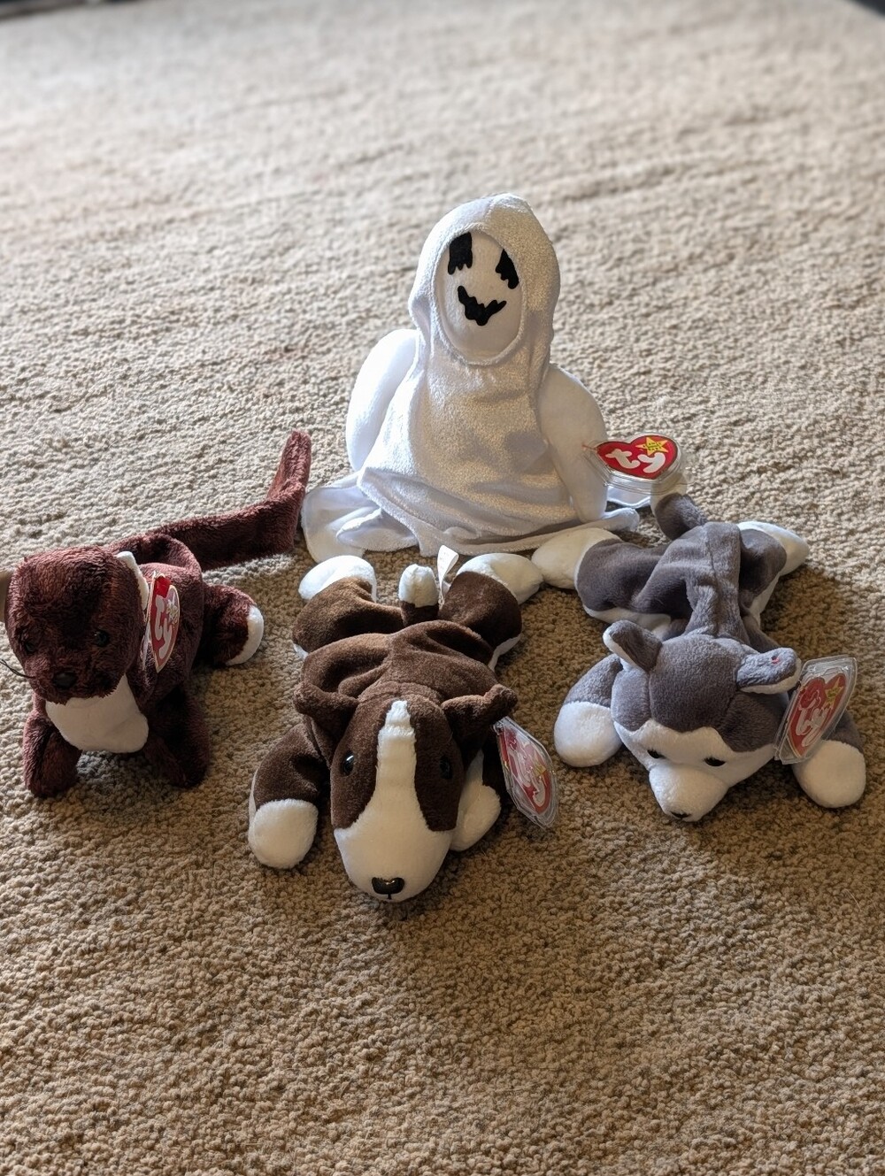 Beanie Babies Plush Lot - Ghost, Husky, Puppy, Ferret